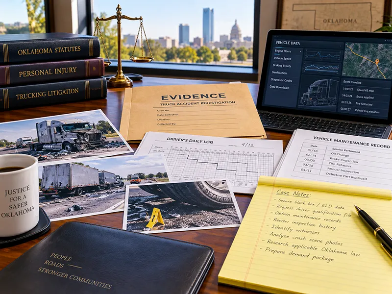 Truck accident evidence including driver logs, maintenance records, crash photographs and electronic vehicle data